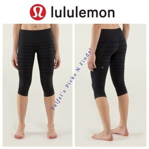 Lululemon In The Flow Crop - Stripe Black, Size 8